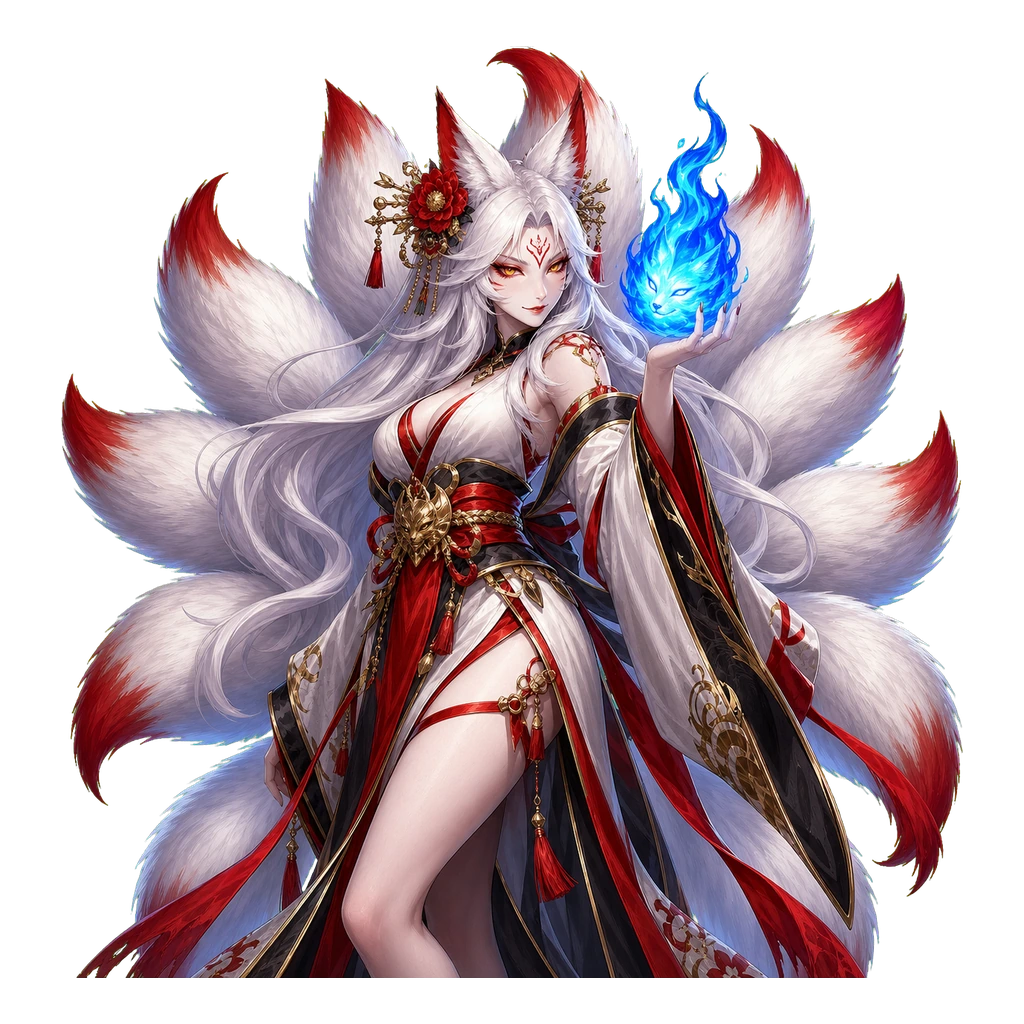 Kitsune de nueve colas yokai character