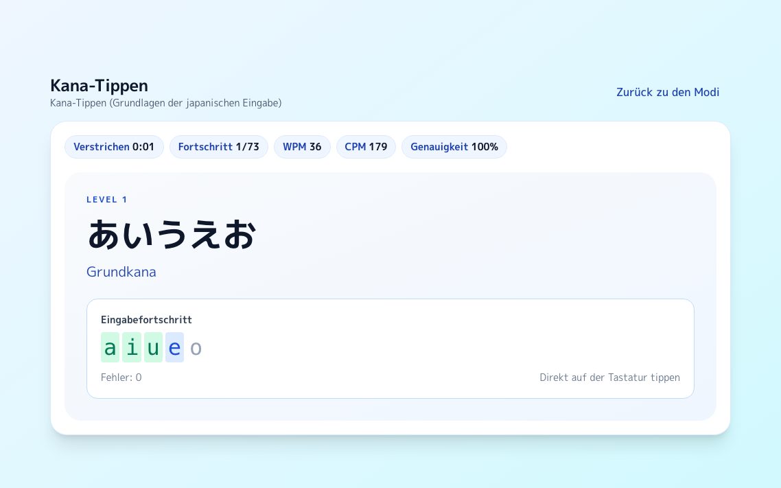 Screenshot von Kana-Tippübung