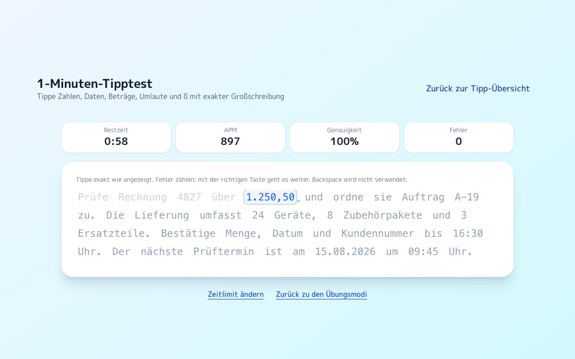 Screenshot von Langtext-Tipptest