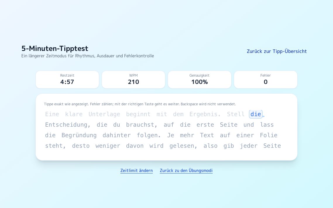 Screenshot von Tipptest über 5 Minuten