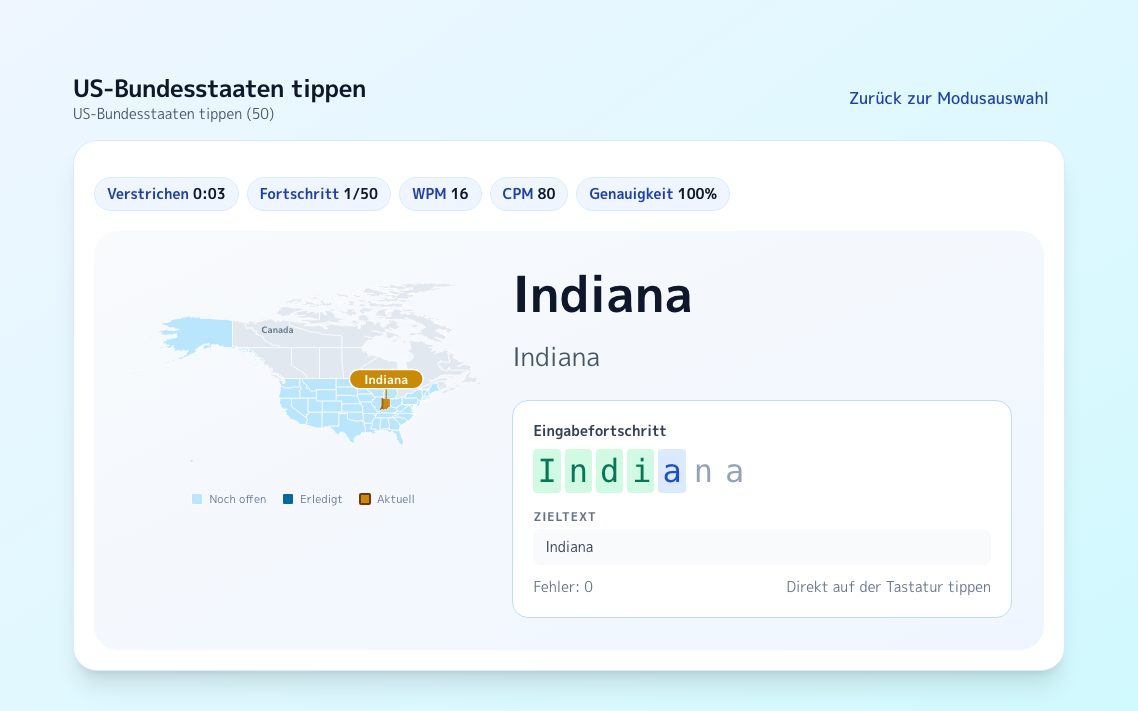Screenshot von US-Bundesstaaten tippen