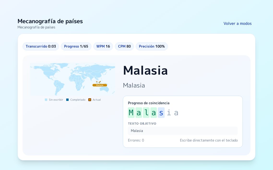 Captura de Mecanografía de países