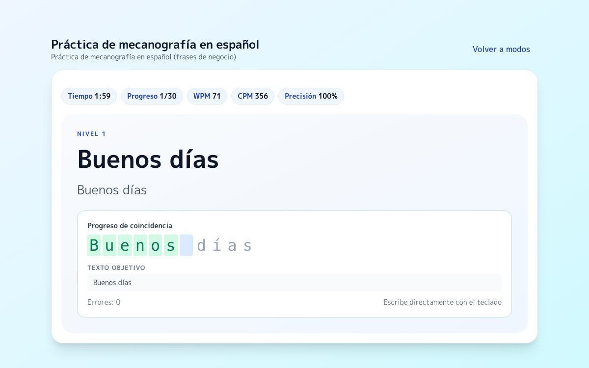 Captura de Práctica de mecanografía en español