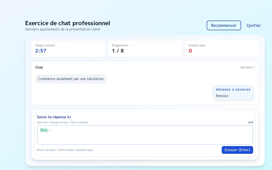 Capture d’écran de Entraînement chat professionnel
