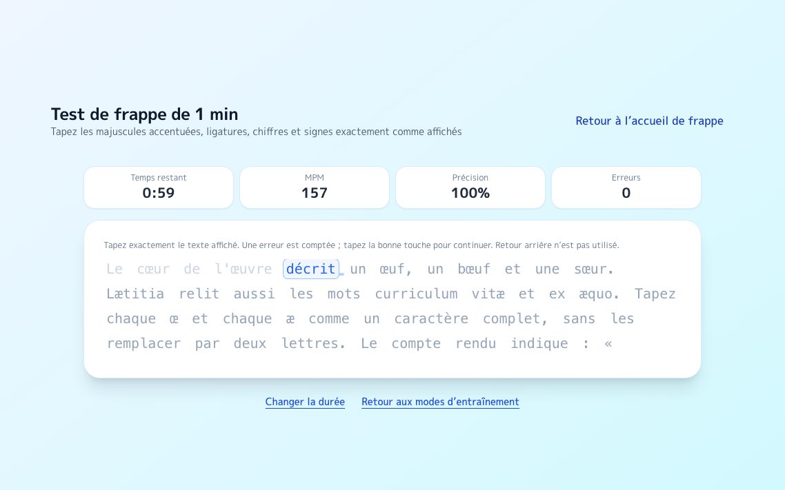 Capture d’écran de Test de frappe sur texte long