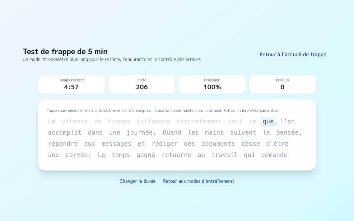 Capture d’écran de Test de frappe de cinq minutes