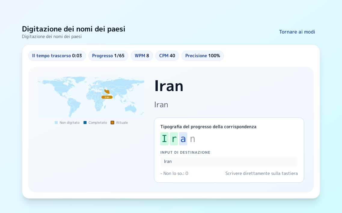 Schermata di Digitazione dei nomi dei paesi