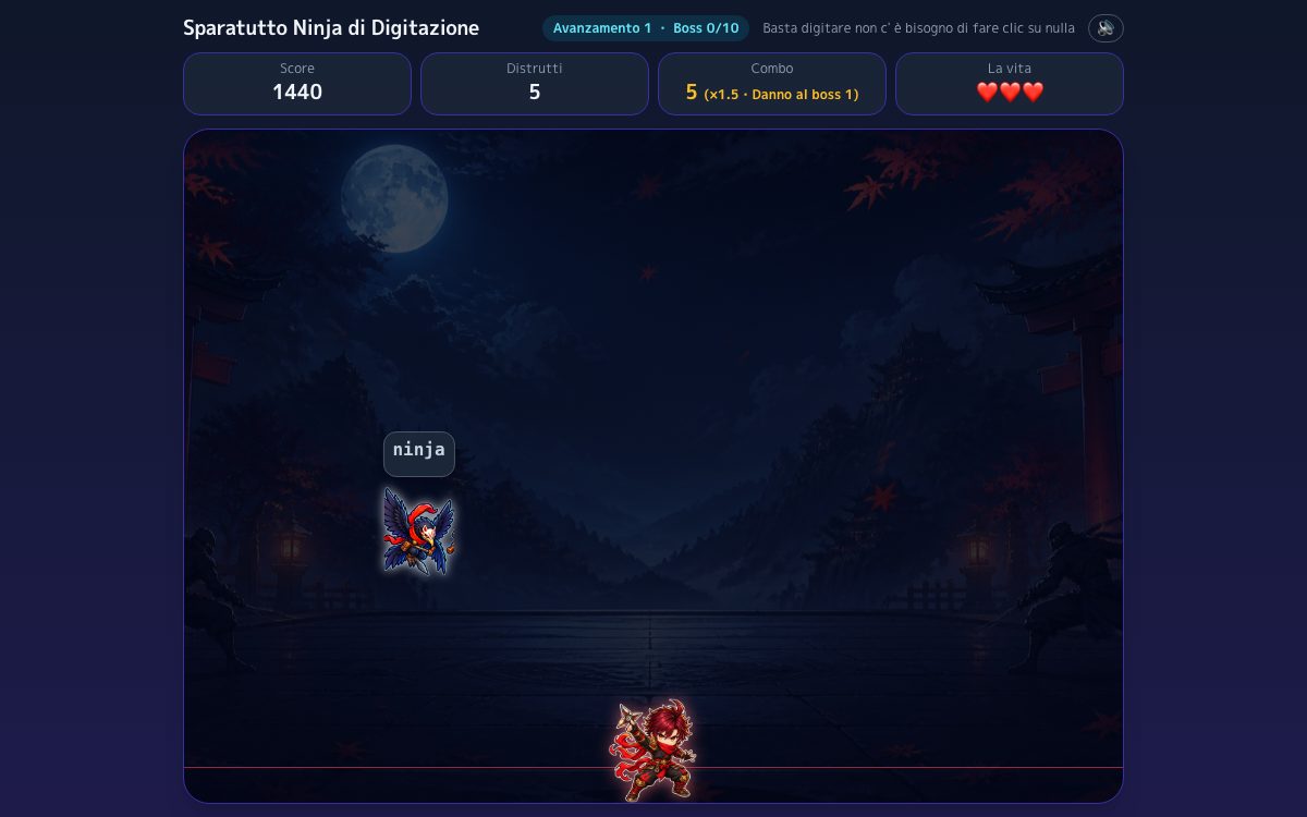 Schermata di Sparatutto Ninja di Digitazione