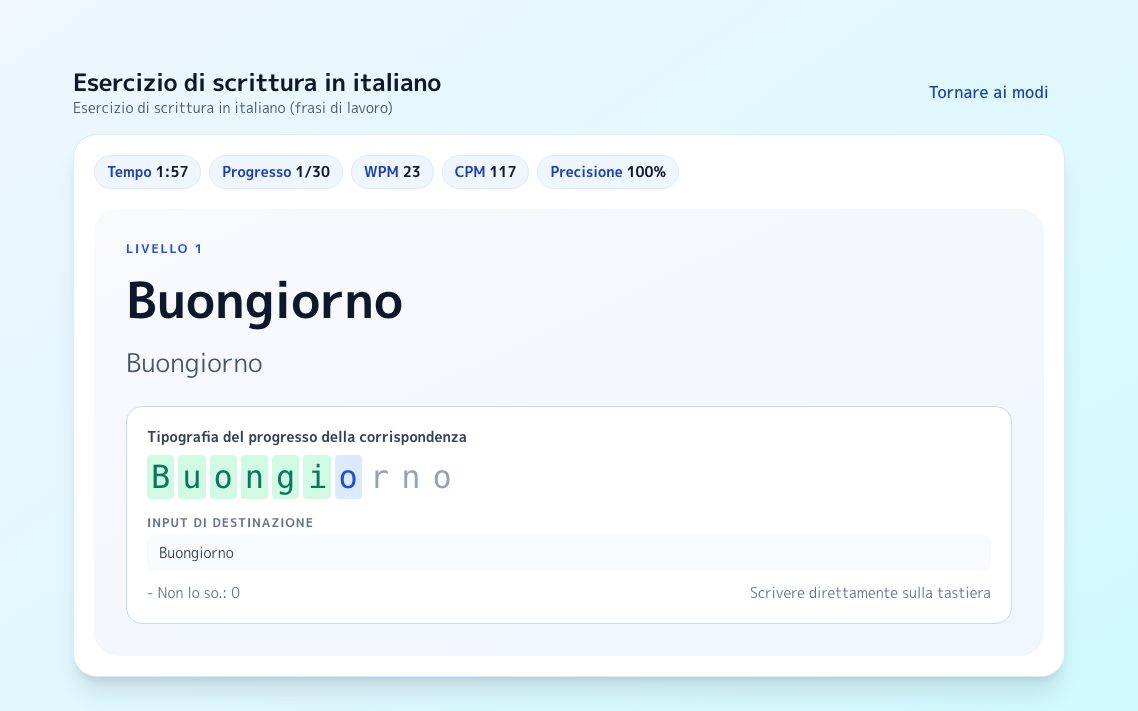 Schermata di Esercizio di scrittura in italiano