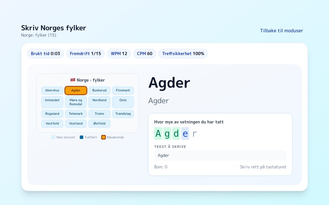 Skjermbilde av Skriv Norges fylker