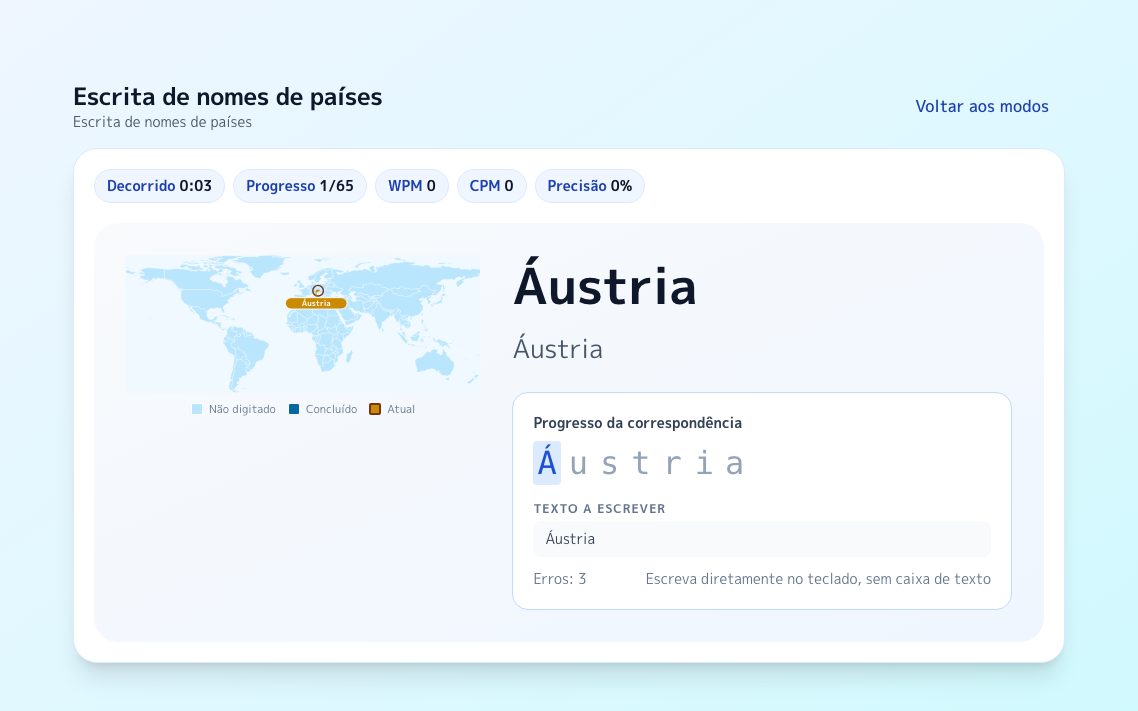 Captura de ecrã de Escrita de nomes de países
