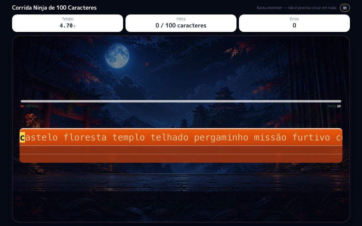 Captura de ecrã de Corrida Ninja de 100 Caracteres