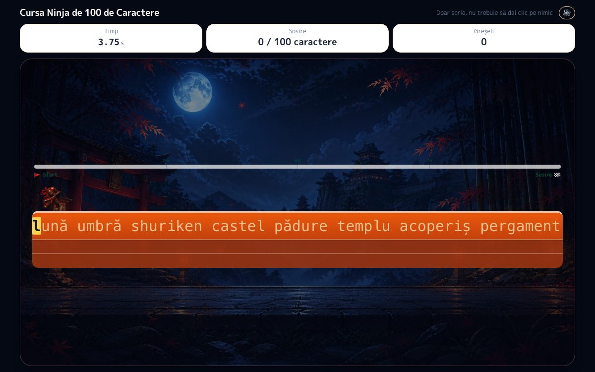 Captură de ecran: Cursa Ninja de 100 de Caractere