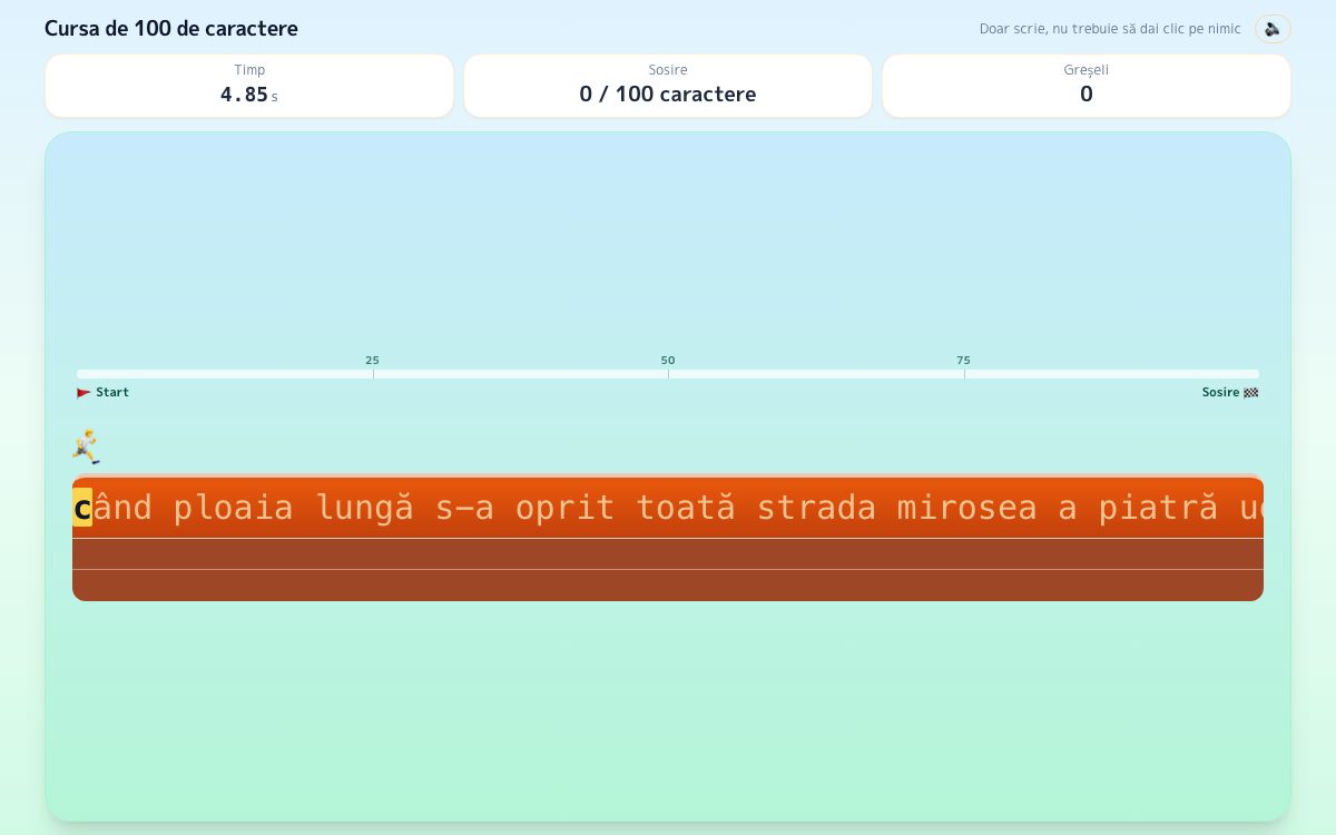 Captură de ecran: Cursă de tastare: sprintul de 100 de caractere