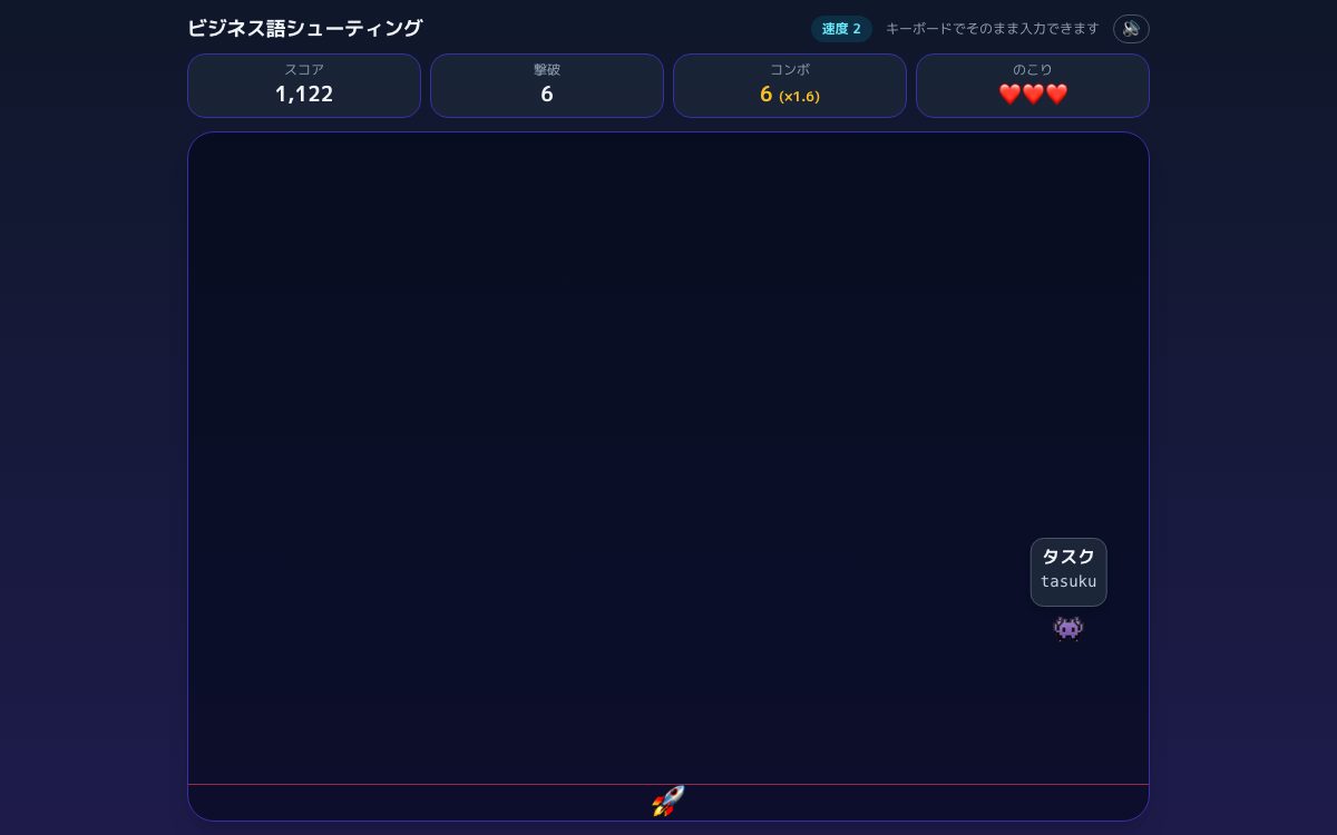 ビジネス語シューティングの画面