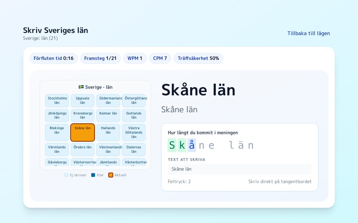 Skärmbild av Skriv Sveriges län