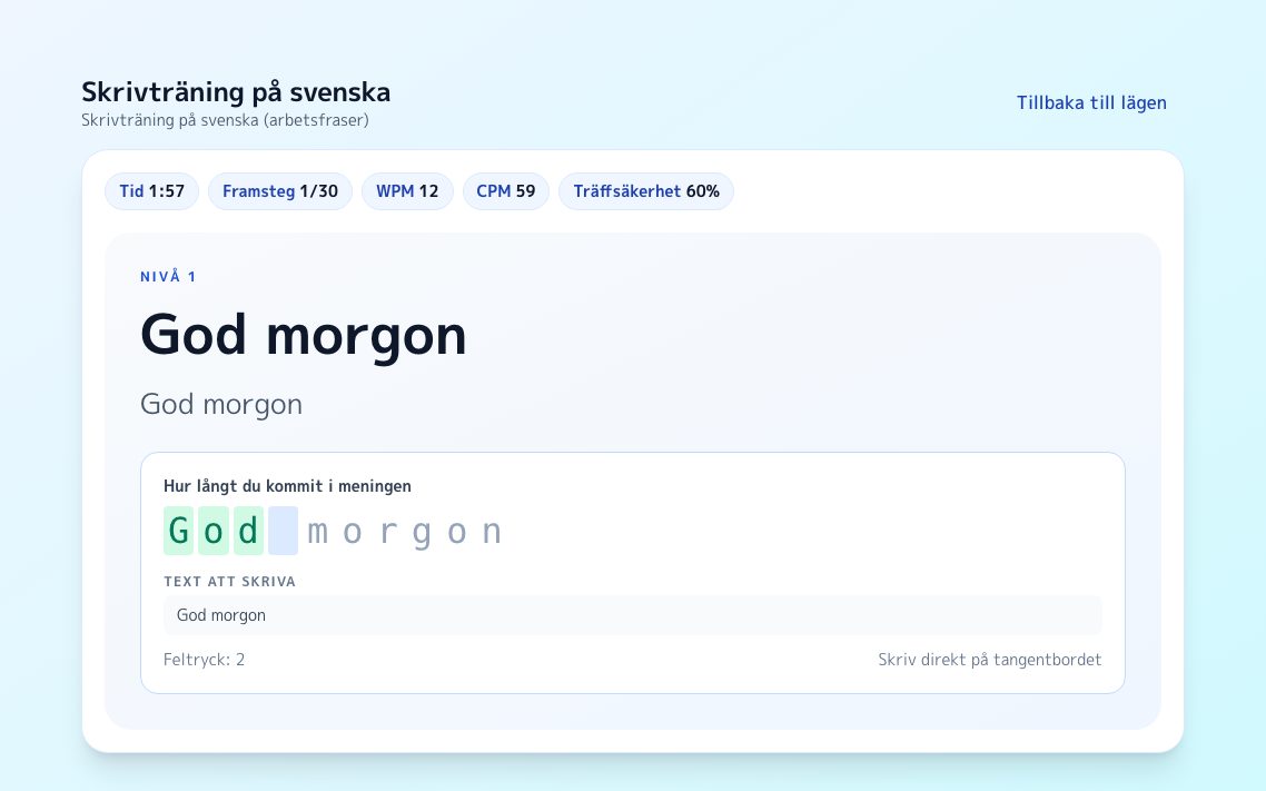Skärmbild av Skrivträning på svenska
