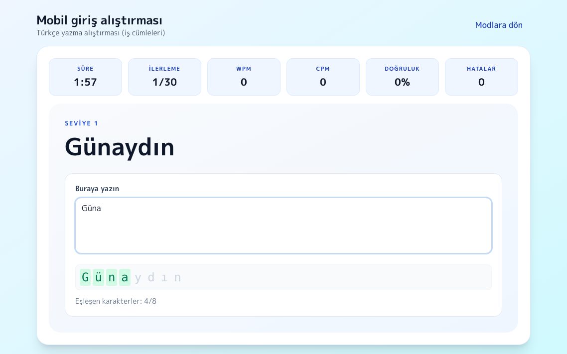 Mobil yazma alıştırması ekran görüntüsü