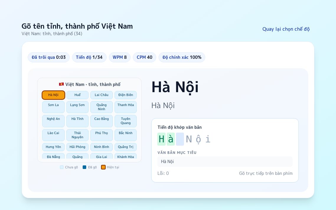 Ảnh chụp màn hình Gõ tên tỉnh, thành phố Việt Nam