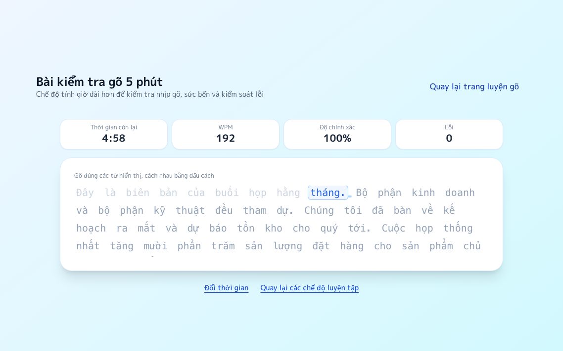 Ảnh chụp màn hình Bài kiểm tra gõ 5 phút
